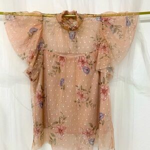 Willow Shirred stretch turtle neck and layered butterfly sleeves